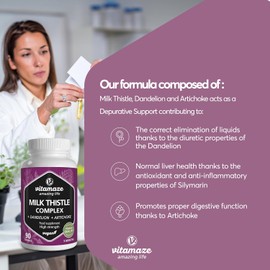 Vitamaze® Milk Thistle 6000mg High Strength (3-Month Supply) with Dandelion & Artichoke – 80% Silymarin Extract for Natural Liver Support – 90 Vegan Capsules
