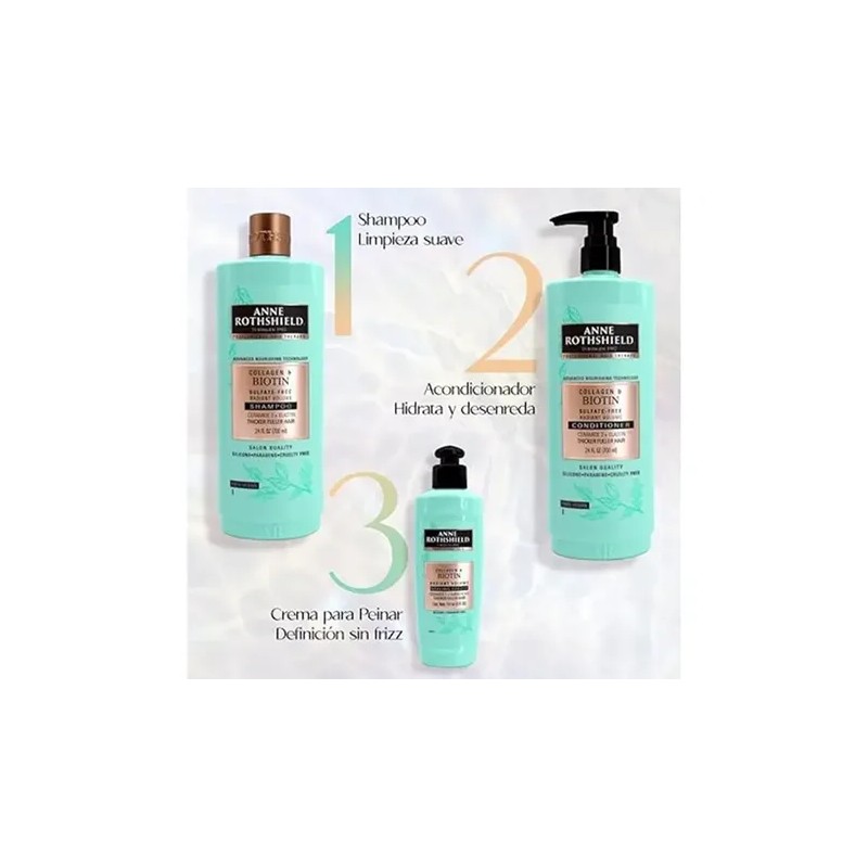 Anne Rothshield Kit Shampoo Acond Crema Peinar Colageno