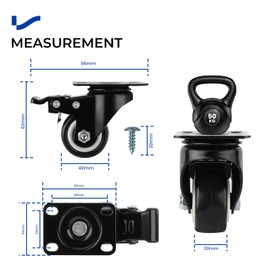 LONTAN Set of 4 Furniture Castors with Brake Castors 40 mm Heavy Duty Castors for Furniture Load Capacity 50 kg per Swivel Castors, Furniture Castors Transport Castors Fixed Castors Rubber Castors