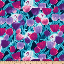 Henry Glass Glow in The Dark Pixies & Petals Pixies & Tulips Green/Purple, Fabric by The Yard