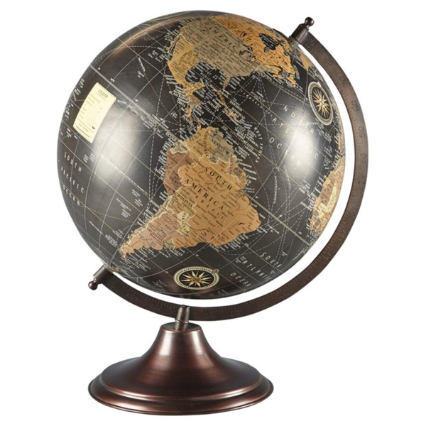 Signature Design by Ashley Oakden Vintage Metal Spinning Globe, 16.5 Inches, Black & Brown