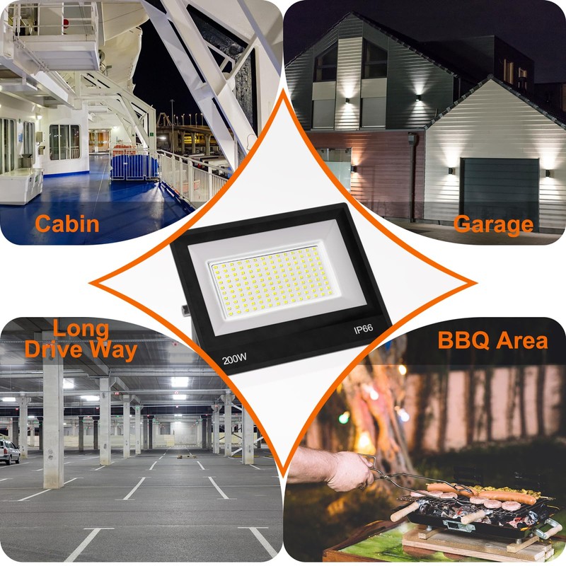 XXBSAZ 2 Pack 200W LED Flood Lights Outdoor, 25,000LM Plug-in