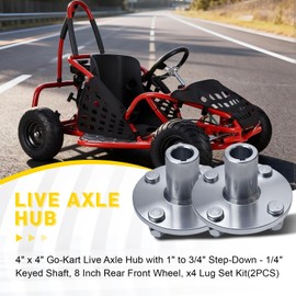 jtfrkope 4" x 4" Go-Kart Live Axle Hub with 1" to 3/4" Step-Down - 1/4" Keyed Shaft, 8 Inch Rear Front Wheel, x4 Lug Set Kit(2PCS)