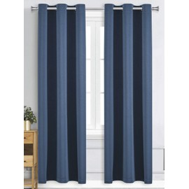 WPM Triple Weave Blackout Curtain Room Darkening 2 Panels/Drapes for Living Room, Navy Blue Thermal Insulated Grommet Bedroom Window Draperies (Navy, 42" W X 84" L)