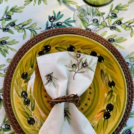 Amelie Michel French 100% Cotton Print Napkin in Olives, Ivory | Made in France | Set of 4