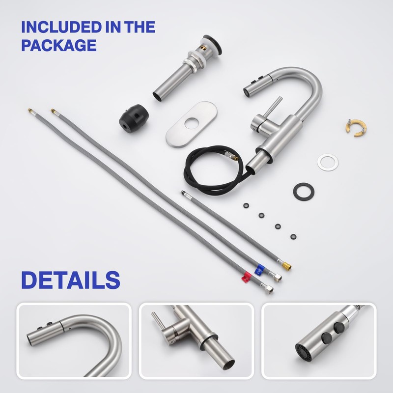 Kablle Bathroom Sink Faucet with Pull Down Sprayer, Brushed Nickel
