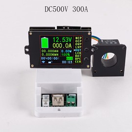 DC Voltage and Current Meter with LCD Screen Sensor, Digital DC Multimeter 300A 500V Voltmeter Ammeter Current Amp Power Watt Capacity Time Meter Battery Tester