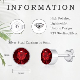 Cangall Stud Earrings 925 Silver Small 925 Sterling Silver Cubic Zirconia Stud Earrings, Hypoallergenic 6 mm Silver Women's Stud Earrings, Sparkling Dainty Sleeping Cartilage Earrings Silver 925 Stud