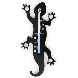 Hab & Gut TG001-BLACK Gecko, Lizzard Window Garden Thermometer - 14cm stainless steel with 4 suction cups, indoor - outdoor