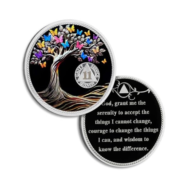 AtSKnSK 11 Months Sobriety Coin Butterfly Tree of Life AA