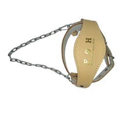Force of Habit Head Harness Leather 24" Steel Chain Roller Buckle Adjustment Padded Head Placement Reinforced Stitching Tan