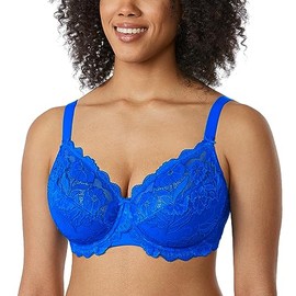 DELIMIRA Women's Plus Size Bras Full Coverage Lace Underwire Unlined Bra Sky Blue 38DD