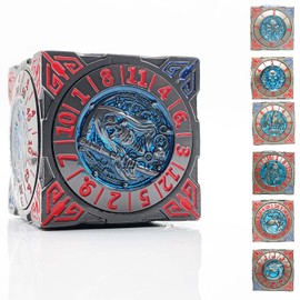 Iemegumi 6 Sided Spinner DND Dice - Metal 7-in-1 Cool Role Playing D&D Set - Polyhedral D and D Gifts for Dungeons and Dragons TRPG MTG Games Lover Players (Black Nickel Red)