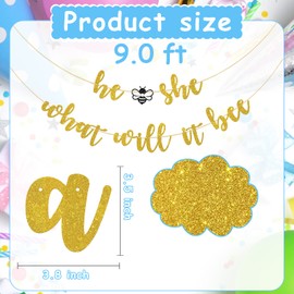 Halodete He or She What Will it Bee Banner, Bumble Bee Boy or Girl, Baby Shower, Welcome Baby Party Garland Bunting Decorations - Gold Glitter