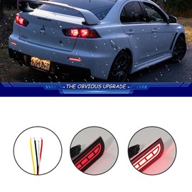TurningMax 3 in 1 For 2008-2017 Mitsubishi Lancer/Evolution X ，2011 2012 Mitsubishi Outlander Rear Bumper Reflector Brake Lights Sequential Turn Signal Light Smoked Lens