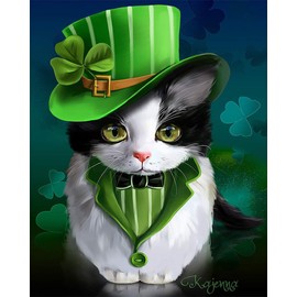 Saint Patricks Day Shamrock Cat Garden Yard Flag Banner House Home Decor 12 x 18 inch, Small Mini Decorative Double Sided Welcome Flags for Holiday Wedding Party Outdoor Outside