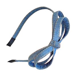 Skinny Denim Bow Headbands for Women, Bowknot Thin Headbands Lightweight Hairband Hair Hoop for Women Girls，Blue