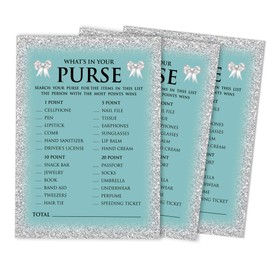 Inkdotpot 50-Pack Glitter Bridal Whats In Your Purse Bridal Shower Game Wedding Shower Bachelorette Party Bulk Activity Game Cards