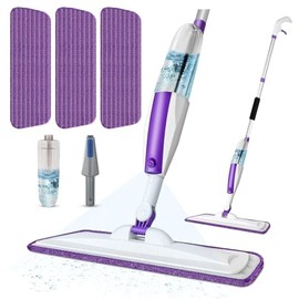 Panda Grip - Trapeadores con rociador para limpieza de pisos, trapeador de piso con botella de spray rellenable y 3 almohadillas de micro...
