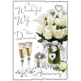 Jonny Javelin Wife 60th Diamond Wedding Anniversary Card - Roses Champagne 9x6"