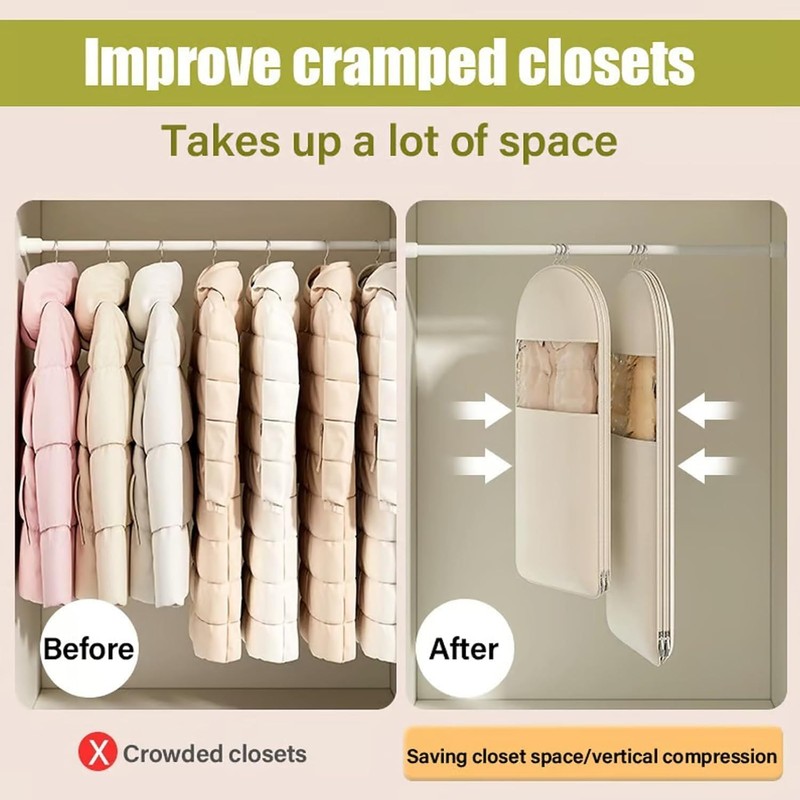 Space Saving Hanging Garment Bag with Self Compression Zipper with