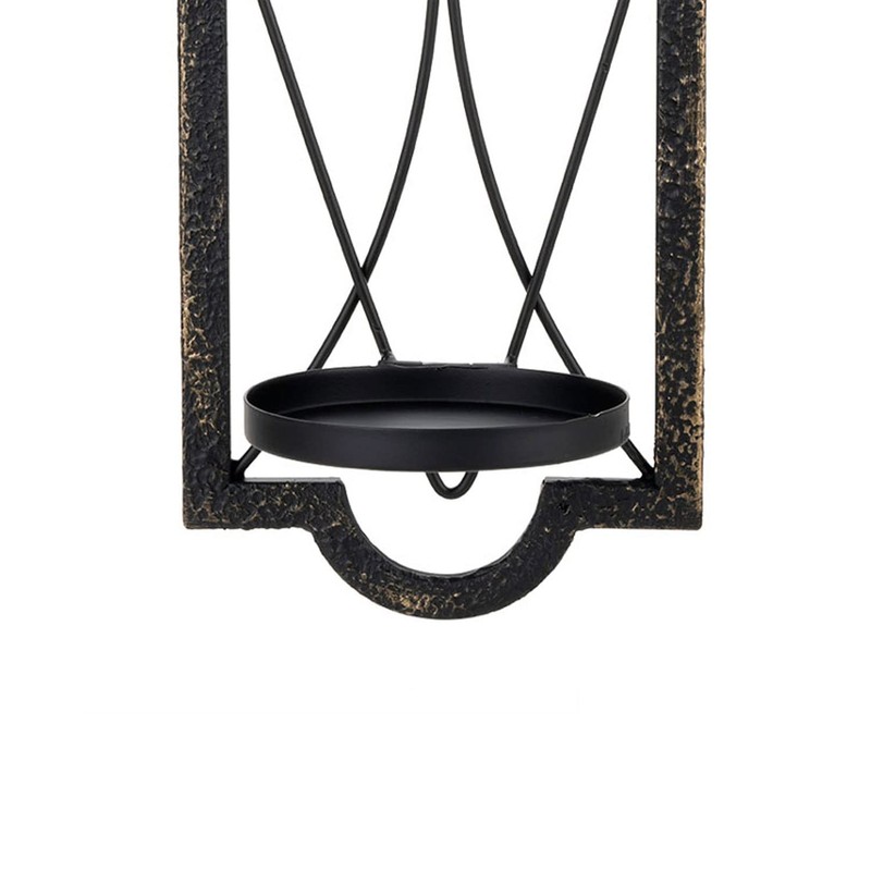 Gothic Candle Sconce Set of 2 -Gold Black Metal Wall