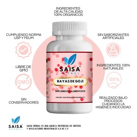 Bayas De Goji 100% Pura Con 120 Cápsulas | Suplemento Alimenticio | Saisa Herbal | Antioxidante, Salud Ocular