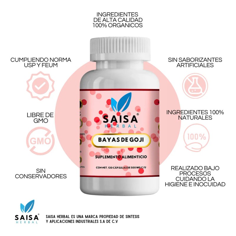 Bayas De Goji 100% Pura Con 120 Cápsulas | Suplemento