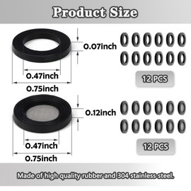 Mecefeno Shower Head Gasket, Shower Head Filter Gasket 12pcs Rubber Washers Plumbing 12pcs 3/4"" Stainless Steel Water Hose Gasket for Water Faucet Shower Head Garden Hose Screen Filter Connector