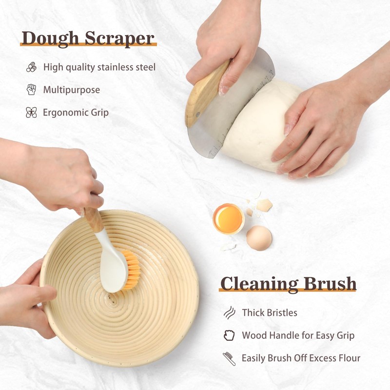 Neddie Banneton Bread Proofing Baskets Set Sourdough Bread Baking tools