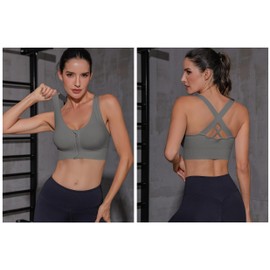 Sykooria Zipper Sports Bra for Women with Front Closure Mastopexy Post Surgical Bra Yoga Running Workout Gym Clothes