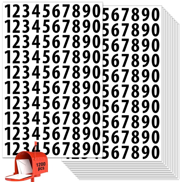 1200 PCS Number Stickers, 1" Waterproof Mailbox Number Label, Consecutive