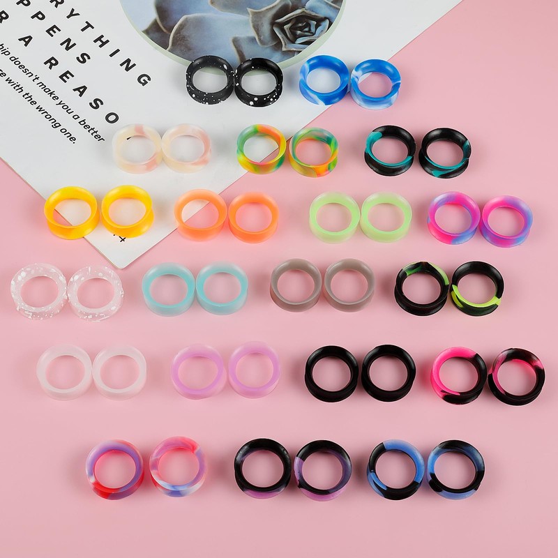 WINSENET 40Pcs Silicone Ear Gauges 18MM Flexible Ear Tunnels Gauges