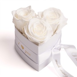 ROSEMARIE SCHULZ Heidelberg Infinity Rose Box Heart - 10 x 12 cm 3 Eternal White Roses Durable 3 Years - Valentine's Day Gifts for Her - Valentine's Day Gift Box for Her White Roses (I Love You,
