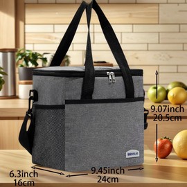 Large Cooler Bag Collapsible, 22L Reusable Insulated Bags, Leakproof Lunch Cooler Tote, Ice Cooler with Easy Clean Lining, Shoulder Strap Adjustable, Foldable for Beach Picnic Office Work (Grey)