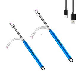 Bluelander Juego de 2 Encendedor Electrónico, Encendedor Eléctrico con Aleación de Zinc, Carga USB, Encendedor con Cuello Flexible, Ideal para Velas, Estufa, Campamentos y Más (2, Azul)