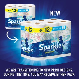 Sparkle Pick-A-Size Paper Towels, Spirited Print Design, 6 Double Rolls (660 Sheets Total) - Strong 2-Ply Towels for Kitchen Cleanup and Everyday Messes