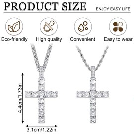 Men's Cross Necklace, Men's Cross Necklace, Cross Necklace for Men, Jewellery Stainless Steel, Silver Chain with Cross Pendant Chain, Christianity Jewellery, Men, Pack of 2