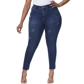 Gocolloa Womens Plus Size Skinny Jeans High Waisted Stretchy Classic Ankle Jean Dark Blue 26W