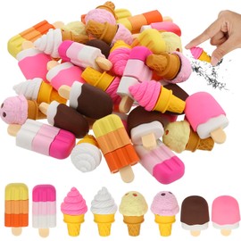 PerKoop 50 Pcs Ice Cream Erasers for Kids Pencil Erasers Fun Dessert Food Erasers Cute Eraser Ice Cream Party Favors for Children Kids Reward Back to School Classroom Supplies