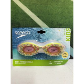 Speedo Kids' Glide Print Swim Goggles - Age 3-6 Yellow/Pink Hearts. NEW
