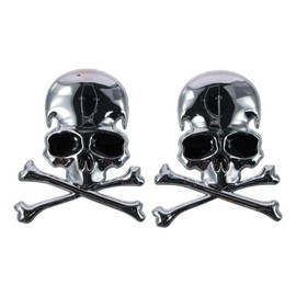 2Pcs Skull Crossbone Emblem Stickers Silver Skull Skeleton Car Emblem Badge 2.9x2.4inch 3D Logo Metal Badge Sticker Decals Skeleton Car Decorations