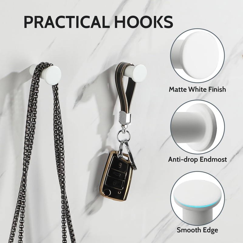 SAYAYO Coat Hooks Wall Mounted White 4PCS SUS304 Stainless Steel
