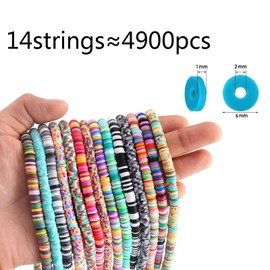 DAHI 4900 pcs Polymer Clay Beads 6 mm Colourful Heishi Beads Flat Beads Clay Beads Craft Set Jewellery Making Sets for DIY Necklace Charm Bracelet Gift (C)
