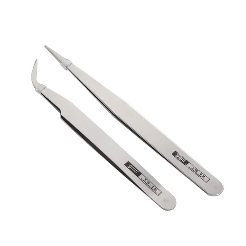 DIY 2 Pieces Precision Tweezers Stainless Steel Pointed and Cranked