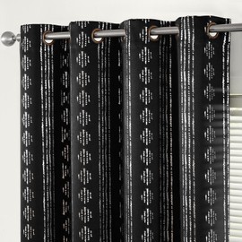 jinchan 100% Blackout Boho Curtains 84 Inches Long for Bedroom Living Room Silver Geometric Foil Printed Grommet Top Room Darkening Thermal Insulated Window Drapes Black 52x84 2 Panels