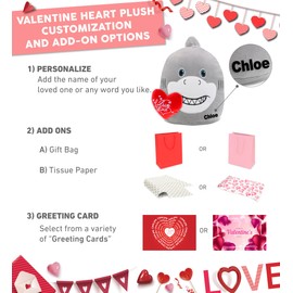 DolliBu I Love You Valentine Plush Snug-Mooshies Shark - Cute Stuffed Animal with Red Heart and Name Personalization Gift for Valentines Day, Birthday, Anniversary, Romantic Date - 10 Inches
