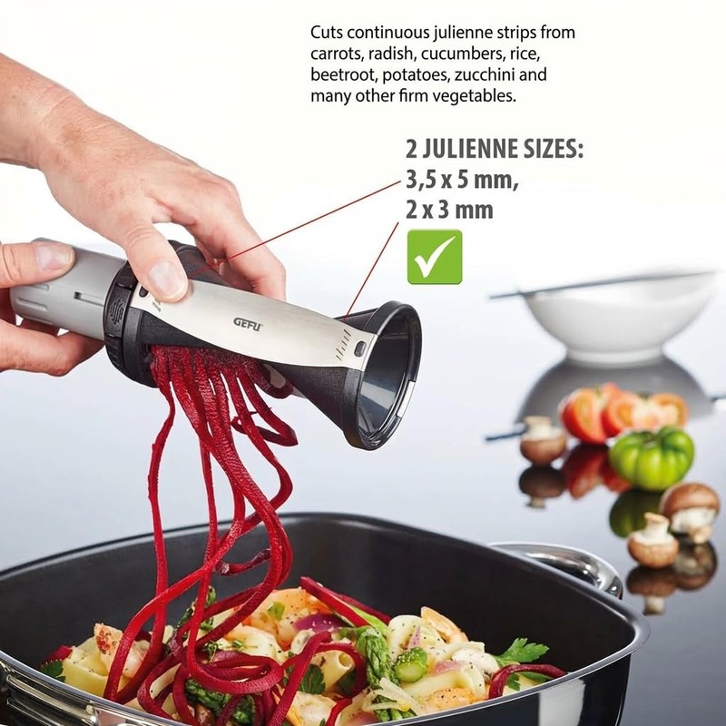GEFU Spirelli 2.0 spiral cutter, spaghetti cutter with remover holder.,