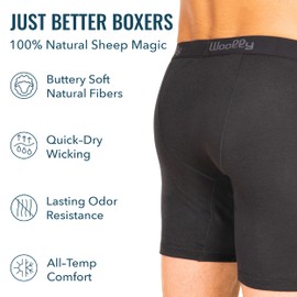 Men's Merino Boxer Brief, 7" Inseam By Woolly | RWS Certified | Soft, Stink Free, Seattle Designed - Black - L