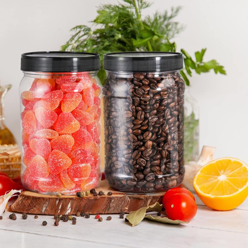 Fasmov 9 Pack 32 Oz Plastic Jars with Black Lids,